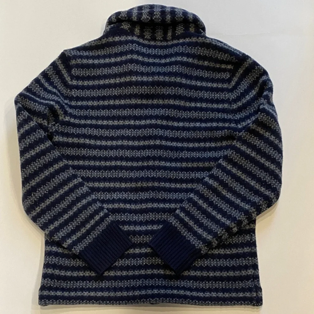 J. Crew Fair Isle lambswool navy and gray striped cardigan